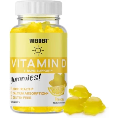 Imagen de Weider Vitamin D Gummies (50 unidades) Sabor Limón, Gominolas con Vitamina D3 25 µg 1000 UI, Contribuye a la Absorción del Calcio, Función Ósea, Muscular e Inmune, Sin Azúcar ni Gluten