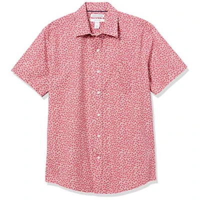 Imagen de Amazon Essentials Camisa de Popelín Manga Corta Ajuste Normal Hombre, Rojo Efecto Lavado Rosas, S