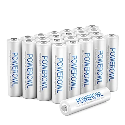 Imagen de Pilas Recargables AAA POWEROWL 1000mAh Alta Capacidad 1.2V Precarga Ni MH Recargable Baja Autodescarga (24 Piezas, Aproximadamente 1200 Veces)