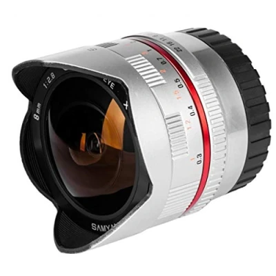 Imagen de Samyang F1220306102 Objetivo fotográfico CSC Mirrorless para Sony E (Distancia Focal Fija 8mm, Apertura f/2.8 22 II UMC, Ojo de pez), Plateado