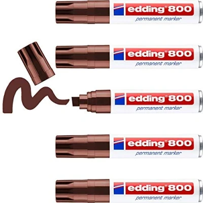 Imagen de edding 800 marcador permanente marrón 5 rotuladores punta biselada 4 12 mm para marcas llamativas resistente al agua, secado rápido, indeleble cartón, plástico, madera, metal, vidrio