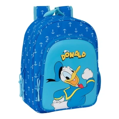 Imagen de Safta DONALD Infantil Mochila Escolar Animada, Niño, Infantil, Adaptable a Carro, Ideal para Niños en Edad Escolar, Versátil, Calidad y Resistencia, 26x11x34 cm, Color Azul