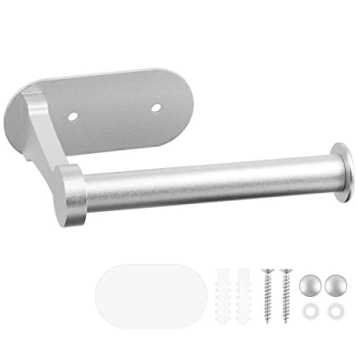 Imagen de Porta Rollos de Papel, Portarrollo para Papel Higiénico Autoadhesivo, Portarrollos Baño Adhesivo, Espacio Aluminio, Baño, Inodoro y Cocina, Plata