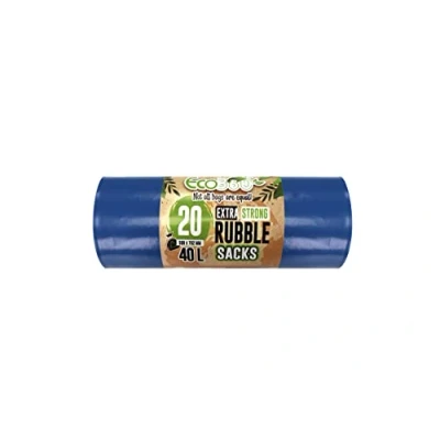 Imagen de EcoBag Paquete de 20 bolsas basura azules 40 litros, 100 micras, reciclables, resistentes, resistentes a fugas, para jardín, constructores, catering, cocina, bricolaje (508 x 762 mm)