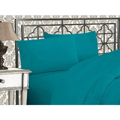 Imagen de Elegant Comfort Juego de sábanas Microfibra Lujoso 1500 Hilos Hotel, Tres líneas Bordadas, 4 Piezas, Resistente a Las Arrugas y decoloración, King, Turquesa