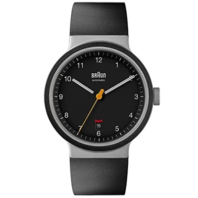 Imagen de Braun Automatic 3 Hand 40mm Mens Watch with Date Analogue Watch, Rubber Strap, Stainless Steel Case Black Dial, Model BN0278BKBKG.