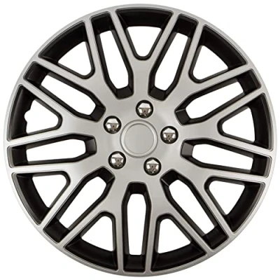 Imagen de Juego de 4 Tapacubos 15 Pulgadas Diseño Delaware Nuts Chrome Silver, Acabados en Cromado y Negro ABS Resistente a Fuertes Impactos, Duradero Fiable con Anillo sujeción Ajustable