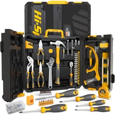 Imagen de Hi Spec Caja de Herramientas Con 113 Piezas. Mano para Bricolaje, Mantenimiento, Mecánica, y Reparación Del Hogar, Oficina, Automóvil. Maletin Almacenamiento