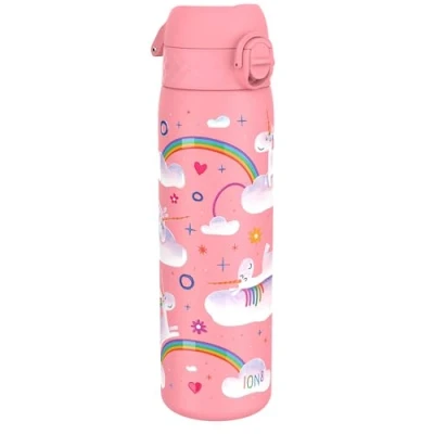 Imagen de Ion8 Botella Agua Acero Inoxidable Termica, 500ml, a Prueba de Fugas, Fácil Abrir, Cerradura Segura, Aptas para Lavavajillas, Adapta Portavasos, Asa Transporte, Diseño Unicornios Arcoiris