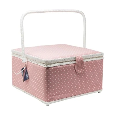 Imagen de Korbond Cesta de costura extragrande con lunares pequeños, color rosa, 18 cm x 36 34