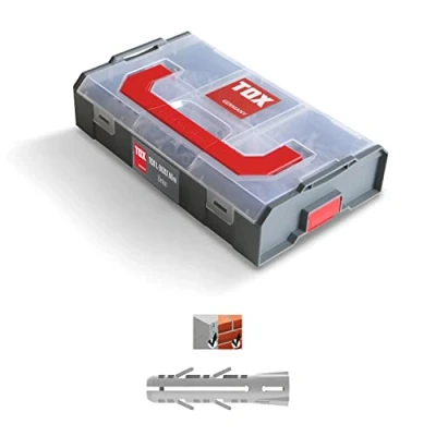 Imagen de TOX L BOXX Mini hormigón, 296 piezas, ajustable individualmente, apilable, con anclaje de expansión Barracuda en diferentes tamaños para fijaciones hormigón y piedra maciza, 094900401