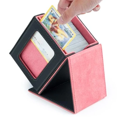 Imagen de Tolesum Caja de Cartas Vertical para MTG, con Ventana Visualización, Card Deck Box 100 Cartas, Baraja Magnética Commander/TGC/Tarjetas Comerciales Rojo Melocotón