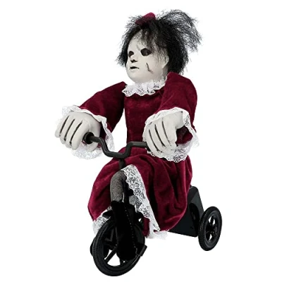 Imagen de Boland 73048 muñeca Terror interactiva en Bicicleta, tamaño 35 x 21 cm, Angry Mathilde, terrorífica con Sonido y Movimiento, decoración, Objeto Decorativo, Halloween, Carnaval, Fiesta