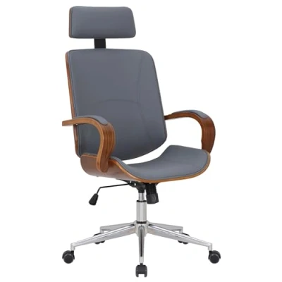Imagen de CLP Silla De Oficina Dayton Madera, Metal &amp; Tapizado En Polipiel I Escritorio Giratoria con Reposabrazos, Color:Nuez/Gris