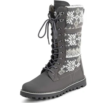 Imagen de Polar Mujer Piel Sintética Calentar Térmica Impermeable Al Aire Libre Para Caminar Nieve Invierno Suela De Goma Calf Botas Gris Punto UK8/EU41 YC0610
