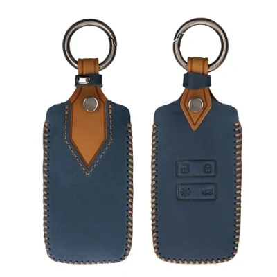 Imagen de kwmobile Carcasa Compatible con Renault Llave de Coche Smart Key 4 Botones (Solo Keyless Go) Funda Cuero sintético Case para Mando Control Auto Azul Marino/marrón Claro