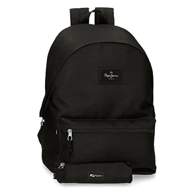 Imagen de Pepe Jeans Aris Mochila para Portátil 15,6&quot; + Estuche Escolar Negro 31x44x17,5 cms Poliéster 23.87L