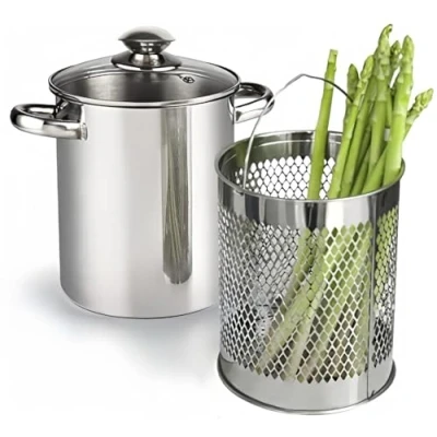 Imagen de Olla de espárragos acero inoxidable con cesta y tapa pasta 16 cm, 4 l