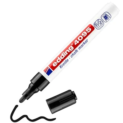 Imagen de edding 4095 marcador de tiza negro 1 rotulador punta redonda 2 3 mm para cristal borrables pizarras, vidrio y espejos líquida cobertura opaca
