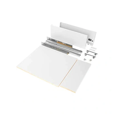 Imagen de Emuca Kit de cajón para cocina o baño con tableros incluidos y guias extracción total cierre suave, altura 93 mm módulo 900 profundidad 500 mm, Blanco