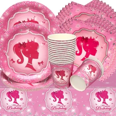 Imagen de Doyomtoy Vajilla para Fiesta de Princesa,53 Piezas Temática Princesa Decoraciones Cumpleaño Muñeca Niñas Platos Tazas Servilletas Suministros