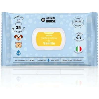 Imagen de Animal House Toallitas perfumadas 35 PCS: húmedas hipoalergénicas y biodegradables para la Limpieza Diaria de Perros Gatos (35, Vainilla)