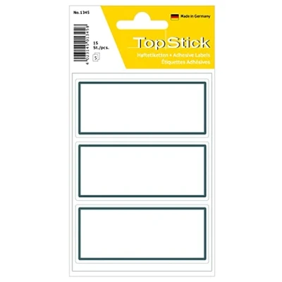Imagen de TopStick 1345 Etiquetas escolares para libros y cuadernos (82 x 36 mm, 5 hojas, papel, mate) autoadhesivas, pegatinas neutras con líneas niños niñas, 15 adhesivos, gris blanco
