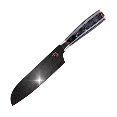 Imagen de MasterPro Tetsu cuchillo de Cocina Japonés Santoku 17,5 cm Perfecto para Cortar Pescado Profesional Reforzado, Equilibrado y con Revestimiento Titanio
