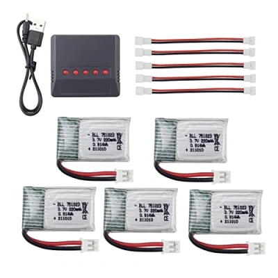 Imagen de 5PCS 3.7V 220mAh batería de Litio con Cargador 5 en 1 para E010 E010C E011 E011C E013 GoolRC T36 NINHUI NH010 F36 H36 HS210 SANROCK GD65A ATOYX AT 66 b Cuadricóptero RC Drone Recargable
