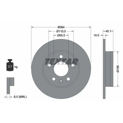 Imagen de TEXTAR PRO 92277303 Disco de freno 264 10 05/06 110 macizo revestido sin perno sujeción rueda, buje rueda OPEL: Zafira B