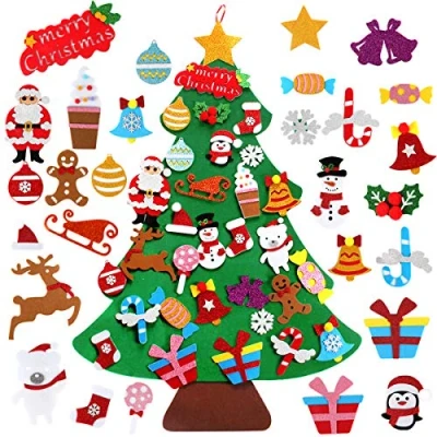 Imagen de QIFU Árbol de Navidad del Fieltro no Tejido y con 28 Adornos Oro en Polvo Decoración Pared para Regalos niños Año Nuevo Hogar