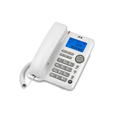 Imagen de SPC Office ID Teléfono Fijo sobremesa o Pared con Pantalla iluminada a Pilas, 3 memorias directas, Niveles de Timbre, identificador Llamadas y Manos Libres Blanco