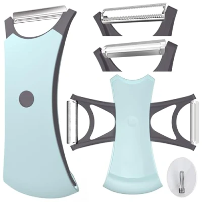 Imagen de Pelador de Verdura Patatas y Tomate, Universal para Frutas Verduras, Corte Bidireccional, con Filo Dentado, Recto, Mango Ergonómico Antideslizante, Azul
