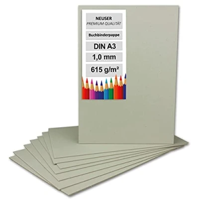 Imagen de 20 cartulinas de encuadernación DIN A3 (29,7 x 42 cm), grosor 1,0 mm (0,1 gramaje: 615 g/m², cartón gris para manualidades, modelismo,