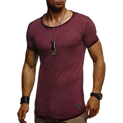 Imagen de Leif Nelson Camiseta para Hombre con Cuello Redondo LN 8209 Borgo�a XX Large