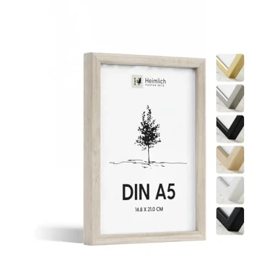 Imagen de Heimlich® 1 x marco de fotos A5 Roble Madera marcos cuadros Vidrio Acrílico Irrompible Grano Visible Duradero Fácil Colgar Para Decoración Pared y Hogar
