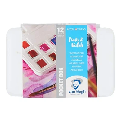 Imagen de Van Gogh Juego de Pintura Acuarela, Caja Bolsillo plástico, selección 12 mitades Rosas y violetas