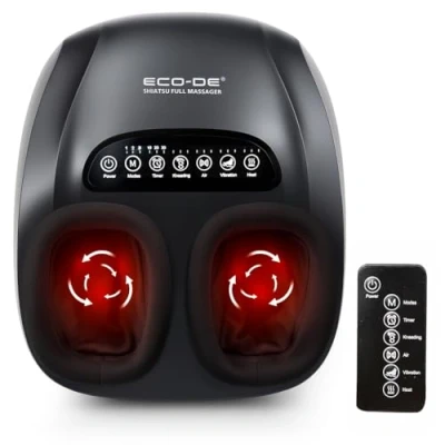 Imagen de ECODE® Masajeador de Pies Electrico Shiatsu con 6 Programas, 3 Niveles Shiatsu, Vibracion, Compresión y Calor Maquina Masaje Mando, Temporizador 30, Fascitis Plantar, Circulacion Dolor
