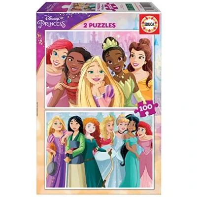Imagen de Educa 2x100 Disney Princess, 2 Puzzles de cartón con 100 Piezas, diversión por Partida Doble, Medida aproximada Cada Puzzle: 40 x 28 cm, A Partir 6 años (19298)