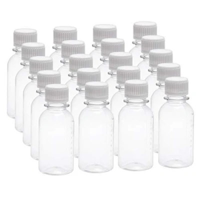 Imagen de 100 ml de plástico para laboratorio, producto químico botella pequeña líquida/sólida, recipiente almacenamiento botellas transparentes, 20 unidades
