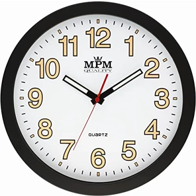 Imagen de MPM Quality Reloj de Pared Lumini Blanco/Negro, diámetro 300 x 40 mm, luminiscente, Motor Paso a Cuarzo, Cristal Mineral, decoración para Cualquier habitación