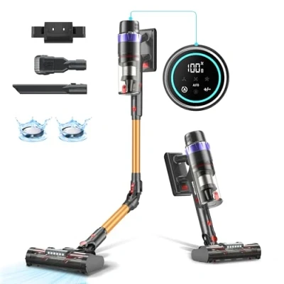 Imagen de PRETTYCARE 45KPA/560W/60Mins Aspiradora sin Cable, Aspirador Escoba Cable Potente Modo Automático, Inalámbrico Antienredo para Suelo/Alfombra/Pelos de Animales V3, 2024 Actualización