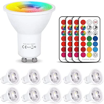 Imagen de HYDONG Bombilla LED colores GU10 6W RGB Foco Multicolor Bombillas con mando, 12 + Calido Blanca, 540lm, AC85 265V, para Aplique, Lámpara de riel, Luz techo empotrada (Paquete 10)