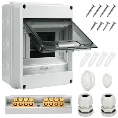 Imagen de Caja Cuadro Electrico Superficie 5 Modulos,Caja de Fusibles IP65 a Prueba Agua con Bloque Terminales, Carril DN, Conexiones Electricas para Jardín o Exteriores