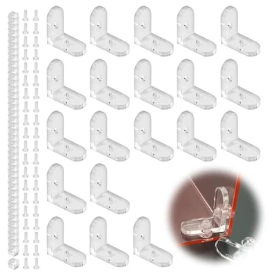 Imagen de 20 Unidades Soportes en L, Soporte de Esquina Escuadras Fijacion 90 Grados Ángulo Recto para Muebles Con Tornillos y Tuercas,Acrílico,Transparente