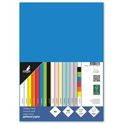Imagen de kangaro Papel de color azul DIN A4 120 g/m² FSC mix 100 pack carta para manualidades, K 0043F225, azul, 29,7 x 21 1,5