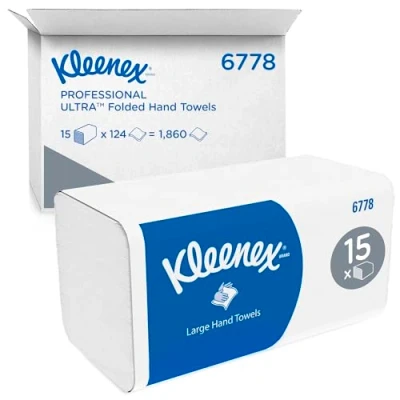 Imagen de Kleenex Toallas de Papel Plegado 6778, 2 Capas, Tecnología Absorbente, 15 Paquetes x 124 Hojas (1.860 total)