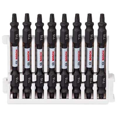 Imagen de Bosch Professional 8 uds. Punta de Atornillar Dobles Torx (Impact Control, x T15 Bits, Longitud 65mm, Pick and Click, Accesorio Atornilladores Impacto)