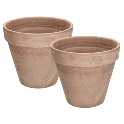 Imagen de KOTARBAU® Juego de 2 macetas Terracota con Borde 19 cm para Interiores y Exteriores, Tiesto Plantas, Arcilla Terracota, Maceta balcón o jardín, Cerámica sin esmaltar, Rústica, Beige