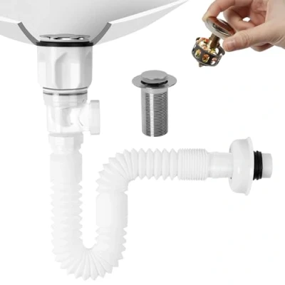 Imagen de Dachiy Sifón Lavabo Flexible Kits, Manguera De Drenaje Flexible, Desague Desagüe Antiolor Fregadero Fregadero, Sifon Cocina Apto Para Baño Y Cocina, Extensible 230 800 Mm